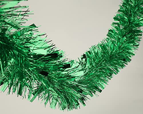 25 Ft Long Roll Green Tinsel Twist Garland, Shiny Metallic Foil Decorations For Parade Floats, Halloween, Christmas Eve, New Year Parties (4" X 25' Roll, Green) #TOP4