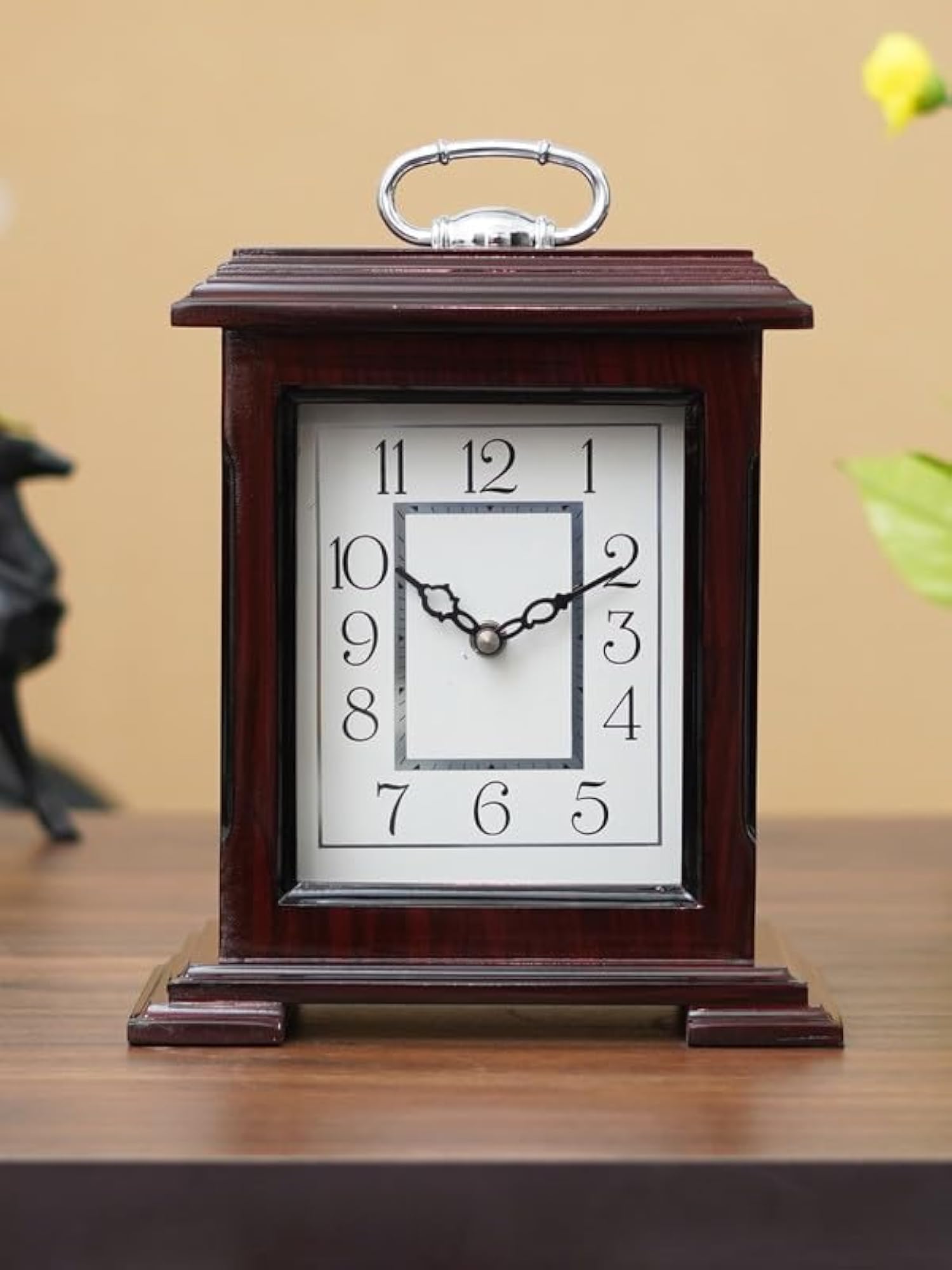 Decorative Rosewood Colour Wooden Analog Table Clock