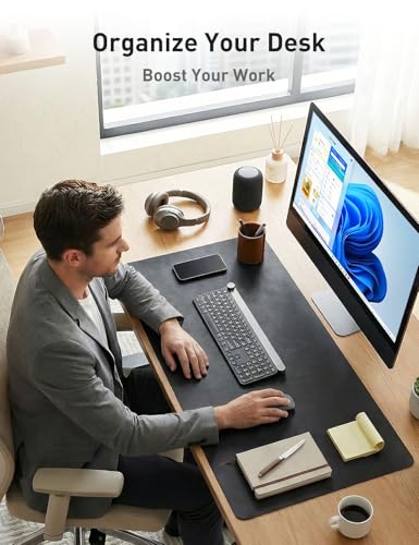 Image of Aothia Faux Leather Desk Mat - Non-Slip PU Leather Desk Blotter, Waterproof Writing Surface, Large Desk Pad for Office & Home (Black, 55 inch x 24 inch)