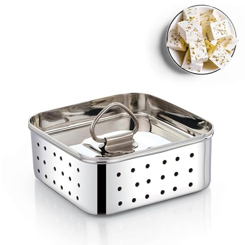 Ladiosa ® Paneer Mould Sprout Maker Paneer Maker Steel Tofu Steel Container Sprouts Maker Paneer Maker Strainer Stainless Steel Paneer Press Paneer Strainer | 450 ml, silver