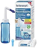 tetesept Meerwasser Nasendusche bei Schnupfen und Pollenallergie – Zur Nasenspülung mit zwei austauschbaren Aufsätzen auch für Kinder geeignet – Inkl. 4 Beutel Nasenspülsalz