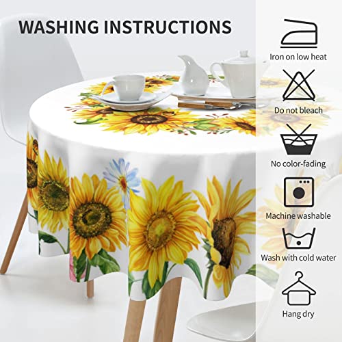 Sunflower Flower Butterfly Fall Harvest Farmhouse Round Tablecloth Waterproof Wipeable Tablecloth Cover Home Restaurant Kitchen Picnic Party Decoration 60 Inch Circular Tablecloth For 20-47 Inch #TOP4