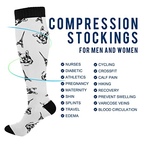 Image of Wusikd Eiffel Tower Compression Socks for Women and Men Circulation French Bulldog Long Socks for Athletic Running 1