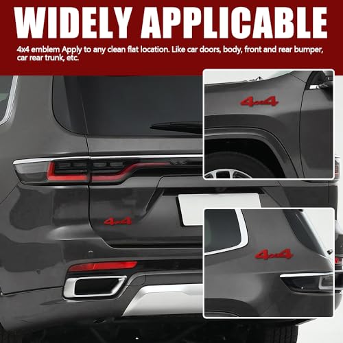 Image of 4x4 Emblem Sticker, 3D Chrome Badge Decal Sticker, 4 x 4 Emblem Nameplate Decal, 3D Metal Badge Decal for Auto Fender Bumper Front Hood Trunk, Car Exterior Accessories Universal for Most Cars (Red)