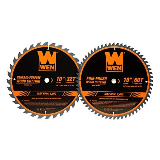 WEN BL1032-2 10-Inch 32-Tooth and 60-Tooth Carbide-Tipped Professional Woodworking Saw Blade Set, Two Pack