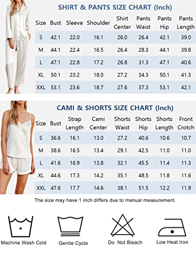 Ekouaer Women's Striped Satin Pajama Set 4 Pcs Silk Sleepwear Long Sleeve Button Down Pjs Cami Shorts Set #TOP6
