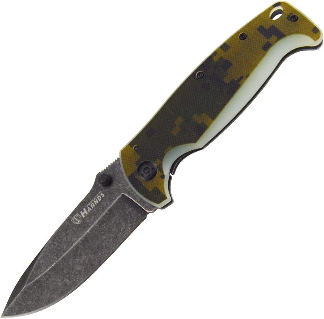 Harnds Folding Knife for Men, Outdoor Knife with 9Cr18MoV Steel Blade Camo G10 and 2Cr13 Handle for Hiking CK7201