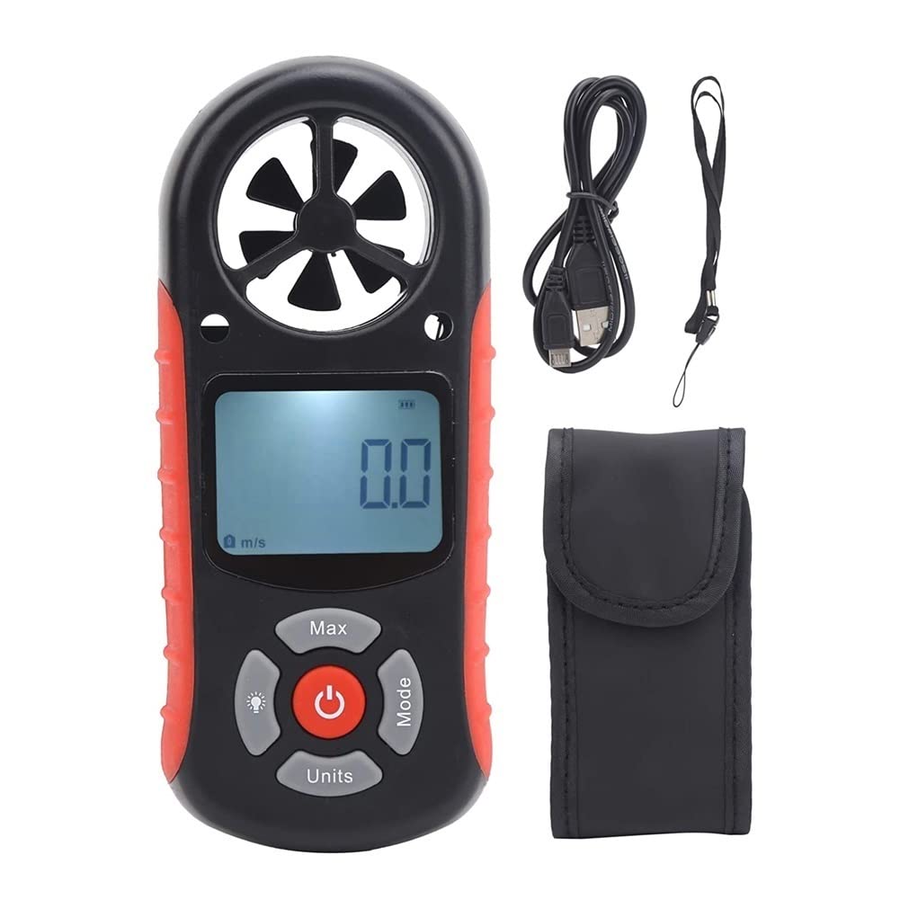 Anemómetro Digital con Pantalla LCD retroiluminada, medidor de Volumen de Aire, anemómetro con Botones multifunción para Windsurf, Cometas, Vela, Surf, Pesca, etc.
