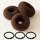 3 Pcs Brown Hair Bun Maker - Hair Donut Set for Kids Girls Women(Medium) 3 Elastic Bands, Hair Donut Bun Maker Tool for Short and Thin Hair Crown Shapers Accessories (3 Inch)