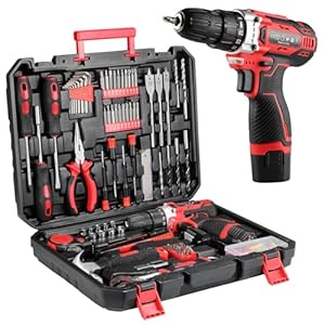 TLGREEN 138 Pieces Tool Kit Set, Toolbox with 12V Cordless Drill Set, 25+1 Torque Levels, 2 Speed Gearbox, Mechanic Tool Box for Men Women Home（Socket & Wrench & Drill & Screwdriver Kit）