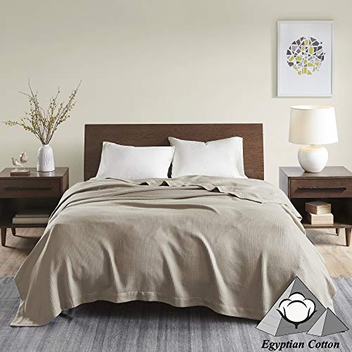 Image of Madison Park 100% Egyptian Cotton Twin Size Bed Blanket for Summer Khaki