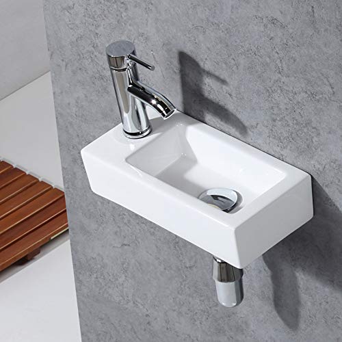 Gimify Bathroom Corner Sink Wall Hung Basin Rectangular Wall Mounted Small Cloakroom Sink Ceramic Modern in White - Faucet & No Overflow Drain Included