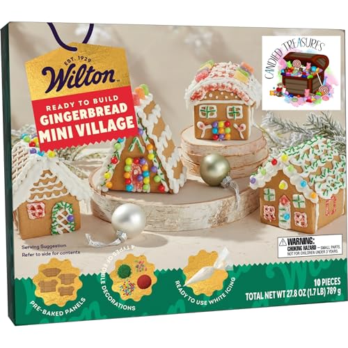 Wilton Gingerbread House Kit Bulk - Decorate Mini Village with Gingerbread Houses & Holiday Stickers - Perfect Christmas Kit for Kids & DIY Cookie Decorating