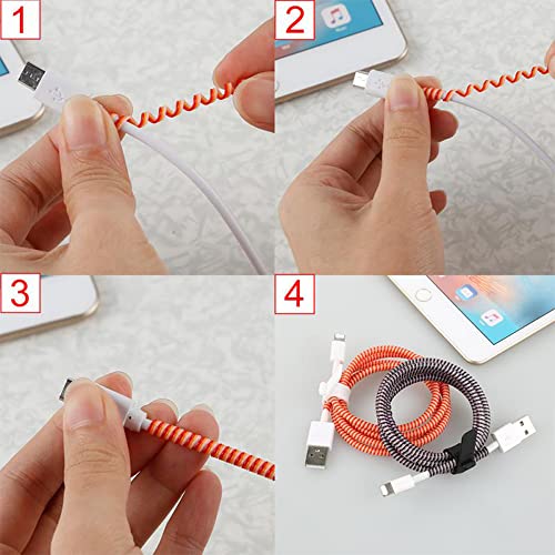 Image of VEROX (2 Pcs) Wire Protector Spiral Triple Color 1.5 Meters Full Size Charger Cable Protector Winder Compatible with iPhone & Android Charging Cables (Black)