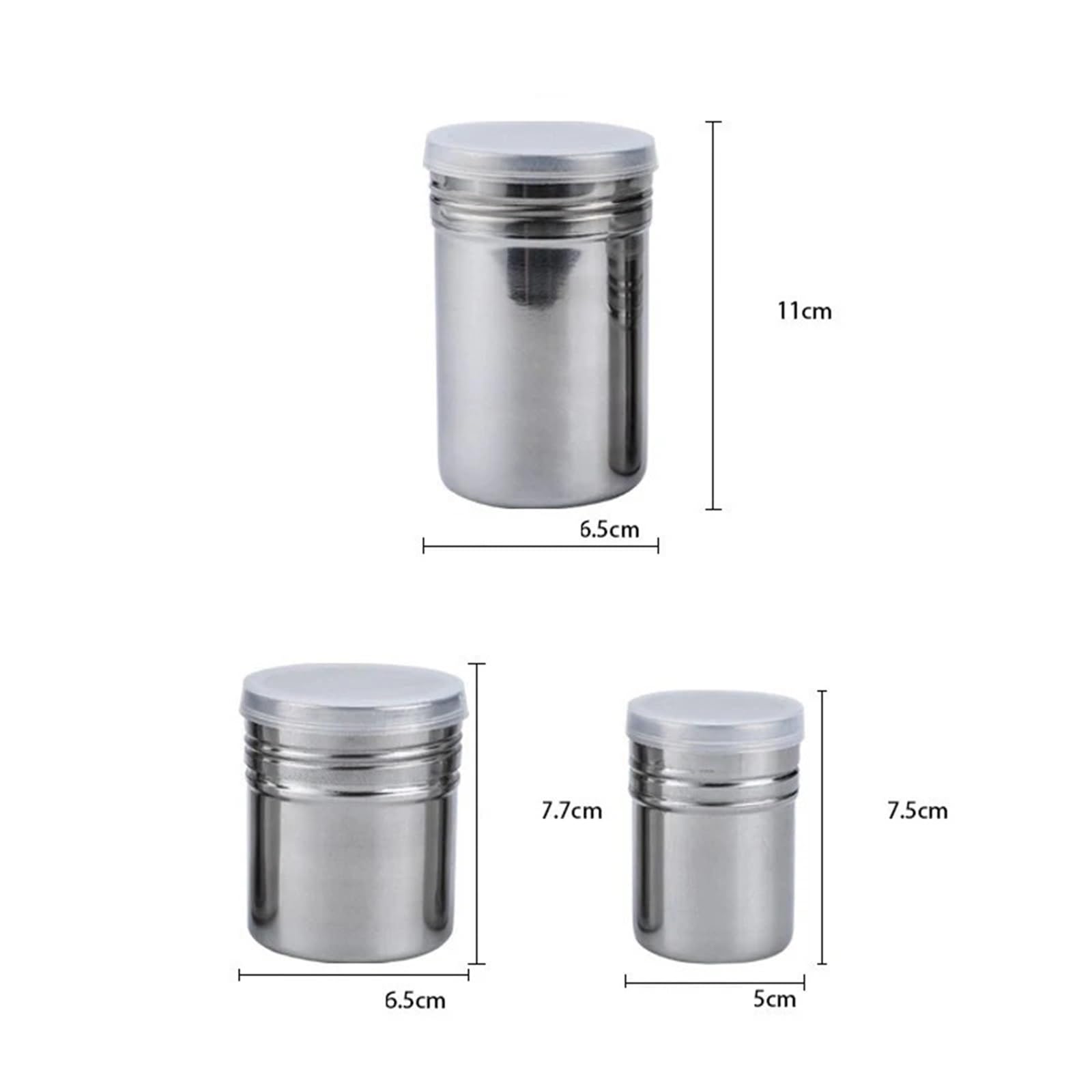 Tamiz de coctelera café Acero Inoxidable 4 Piezas con Tapa para Casa | Harina, azúcar, salero, glaseado, tamiz de malla, botella de condimento for barbacoa, suministros de cocina(L)