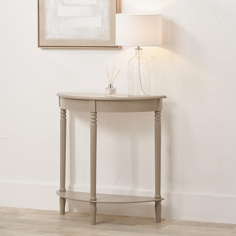 Pacific Lifestyle Traditional Cream Wooden Table | 2-Tier Entryway Table with Turned Legs | Beige Console Table with Bottom Shelf for Living Room (1, Half Moon)