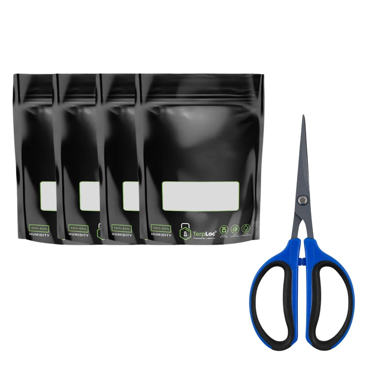 Happy Hydro Trimming Kit with Grove Bags - Teflon-Coated Scissors & 4x 1oz Windowed TerpLoc® Storage Bags