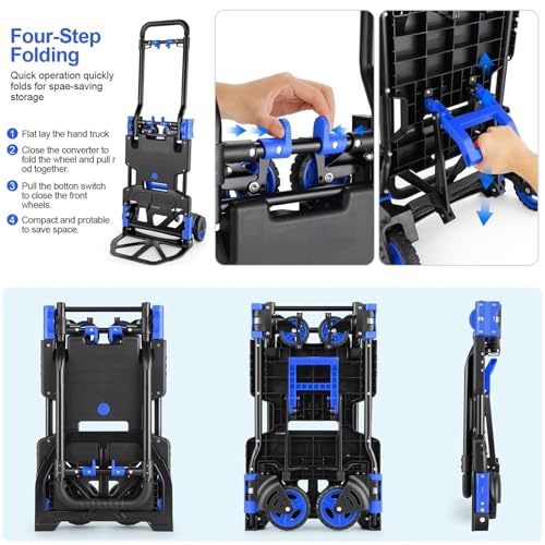 Carretilla plegable de 4 ruedas y 2 ruedas convertible azul miniatura 3