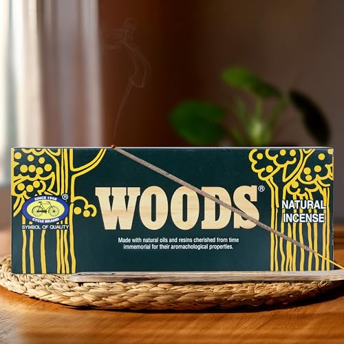 Image of Cycle Pure Woods Natural Incense Sticks (9 Inch) with Ash Catcher | Agarbatti with Wooden Stand | Woody, Sandal, Resin, Masala, Amber, Natural Fragrance for Puja Rituals & Meditation | 130gm Pack of 1
