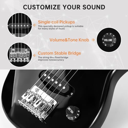 Image of 30 Inch Kids Electric Guitar Beginner Kits ST Style Mini Electric Guitar for Boys Girls,Electric guitar Starter Kit w / 5W Amplifier, Strap, Gig Bag, Strings, tuner,strings,Picks (Black)