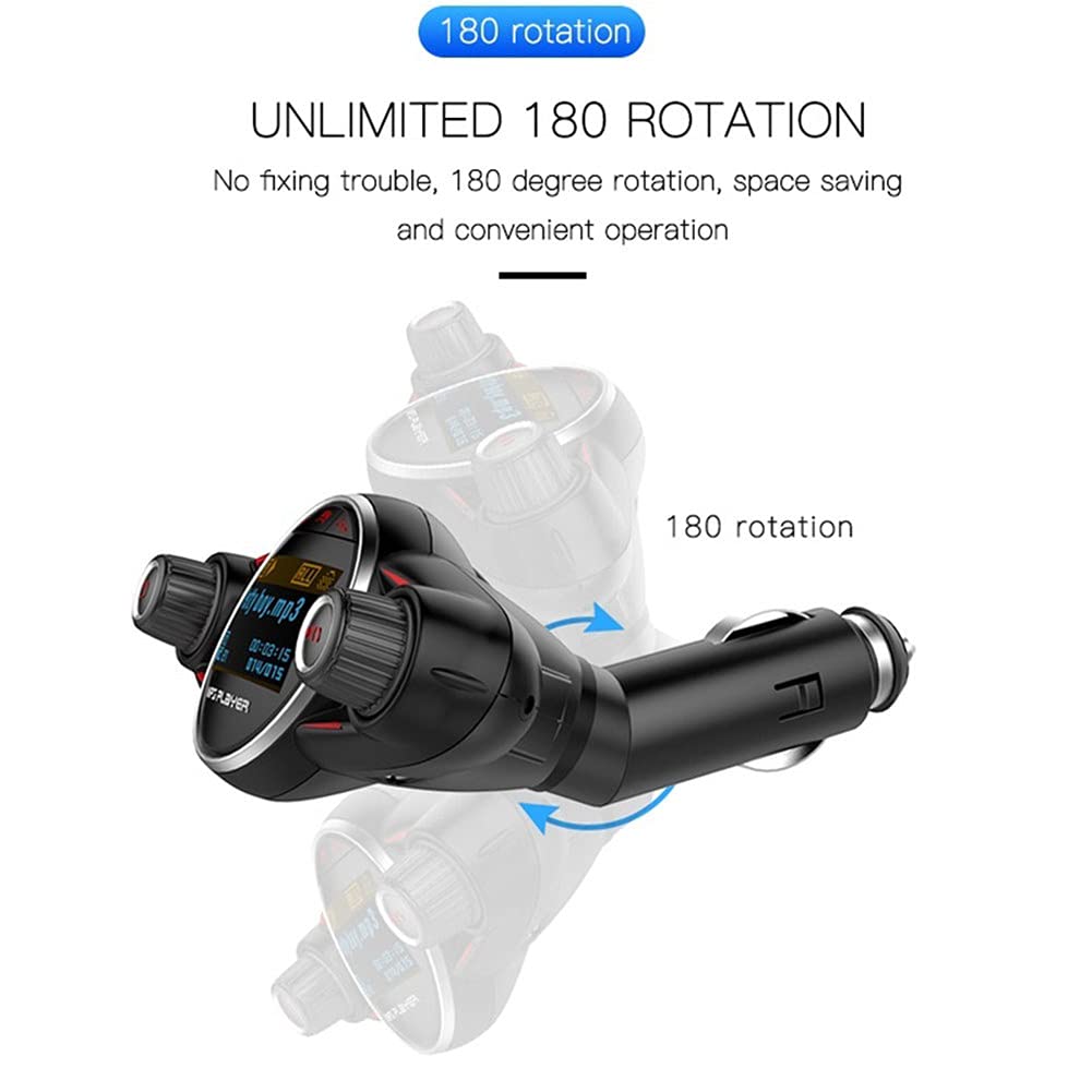 iSpchen Lecteur Mp3 Bluetooth De Voiture Transmetteur FM Récepteur Audio Bluetooth Aux sans Fil Adaptateur d'Autoradio à Rotation à 180 Degrés avec Chargeur De Voiture USB
