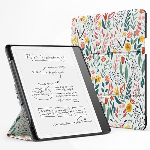 MoKo Funda para Kindle Scribe (Modelo de 2024/2022) - Funda de Cuero de Soporte Tríptico con Soporte para Bolígrafo, Auto Sueño/Estela para Amazon Kindle Scribe 2024 de 10,2, Flores
