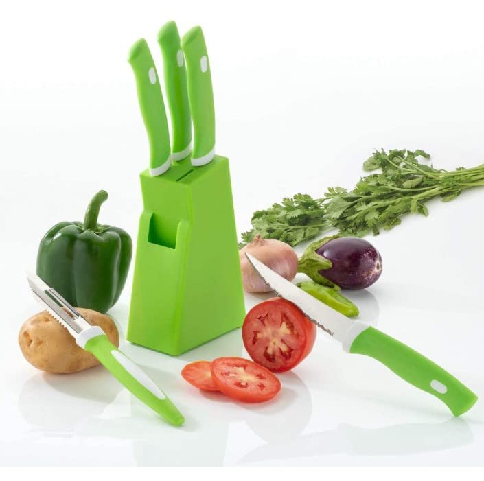 COZORIN 5 Pices Knife Set for Kitchen with Plastic Stand Block, Knife Set for Kitchen use, Knife Holder for Kitchen 4 Knife + 1 Peeler with Knife Stand -(Green) (B0B53P37XL) Amazon Price History, Amazon Price Tracker