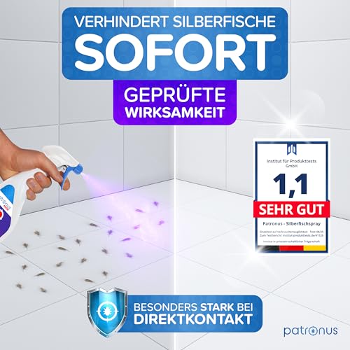 Patronus Silberfisch-Spray mit Sofortwirkung 500 ml - effektives Abwehr-Mittel gegen Silberfische & Papierfische - hochwirksame Alternative zu Silberfisch-Köderdose & Falle, mit dezentem Zitrusduft