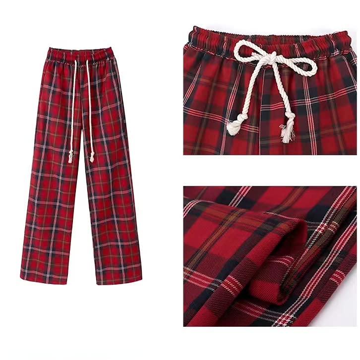 MOLERFO Plaid Pants for Women Goth Pants Alt Pants Baggy Pants for Women Alt Clothing Alternative Clothing (Red,Small)2