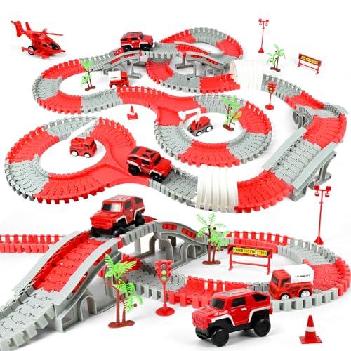 HERMORRYSS Circuito de Coches para Niños, Circuito de Carreras Flexible con 6 Coches de Juguete, 300+ Piezas Pistas de Track Juguetes, 360° Pista de Flexible Ferrocarril, Regalos para Niños de 3+ Años