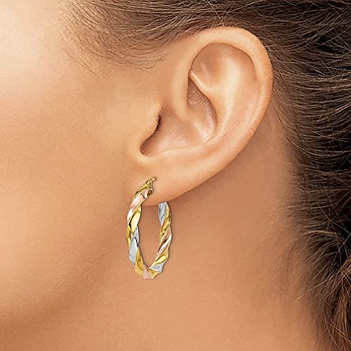 14K Tri Color Gold Twisted Hoop Earrings Round Fine Jewelry For Women Gifts For Her #TOP2