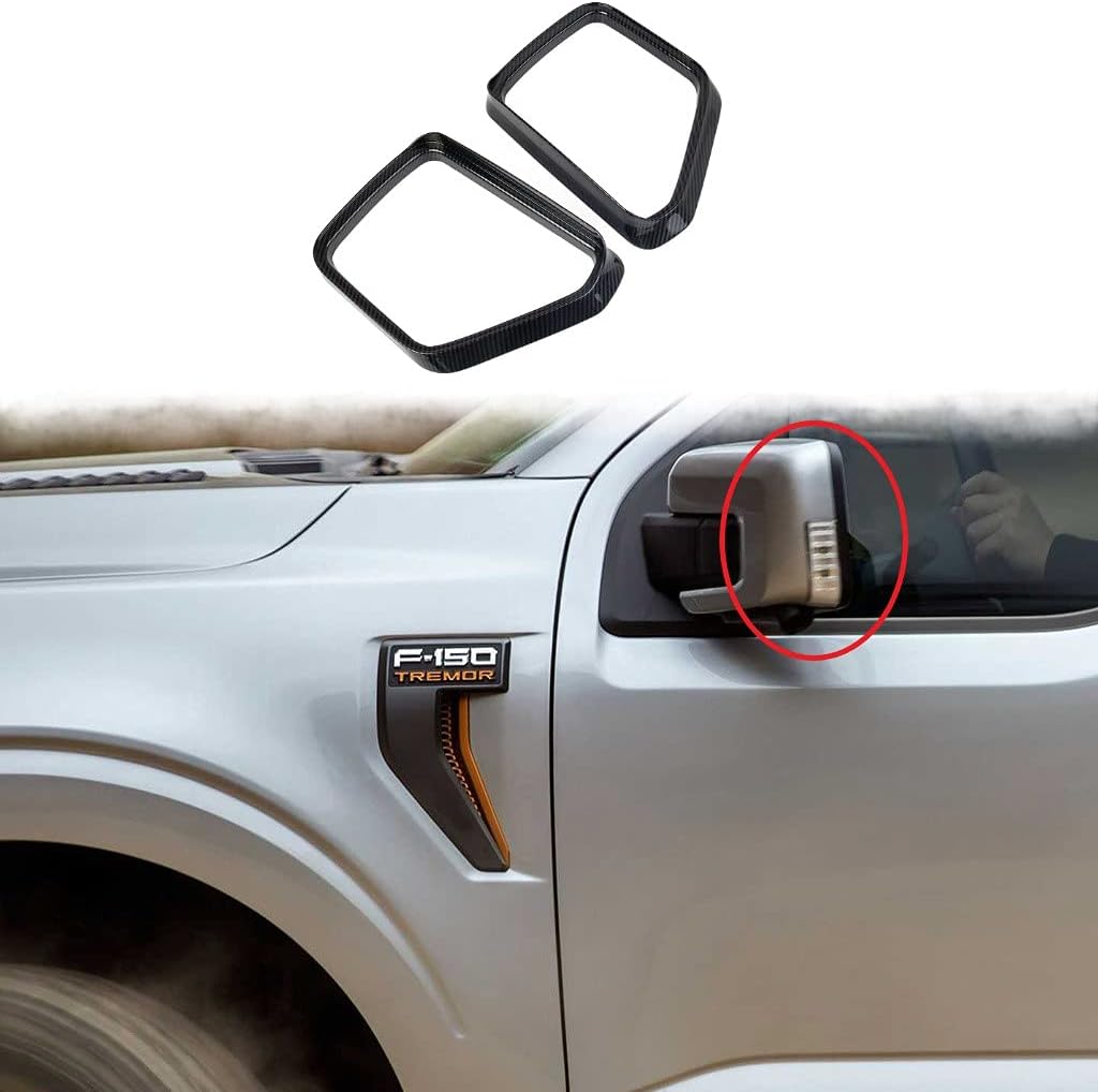 Korlot Carbon Fiber Side Door Mirror Visor Molding Trim Accessories for Ford F150 2021+