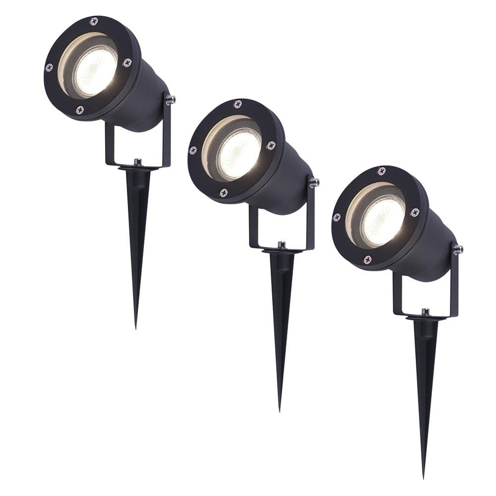 HOFTRONIC - 6er Syndey XL LED Gartenstrahler mit Erdspieß für außen - GU10 4000K Neutralweiß - 4 Watt 345 Lumen Dimmbar - Schwarz aluminium | Profi Led Strahler für Außen Garten Rasen Baum Wiese