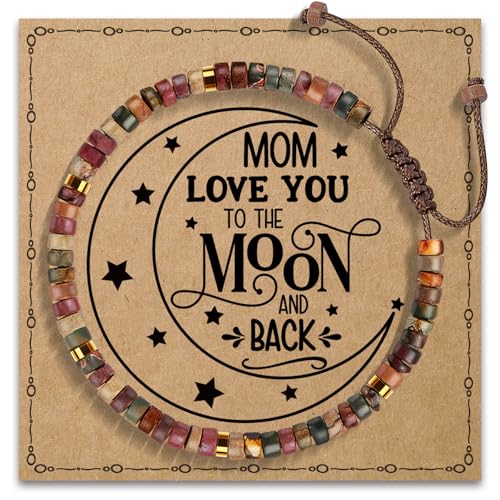 Image of AGOT Gifts for Mom from Daughter Son: Red Creek Jasper Bracelet Gift for Women Birthday Christmas Valentines Mothers Day - Great Presents Best Mama Personalized Unique Handmade Natural Stone Bracelet