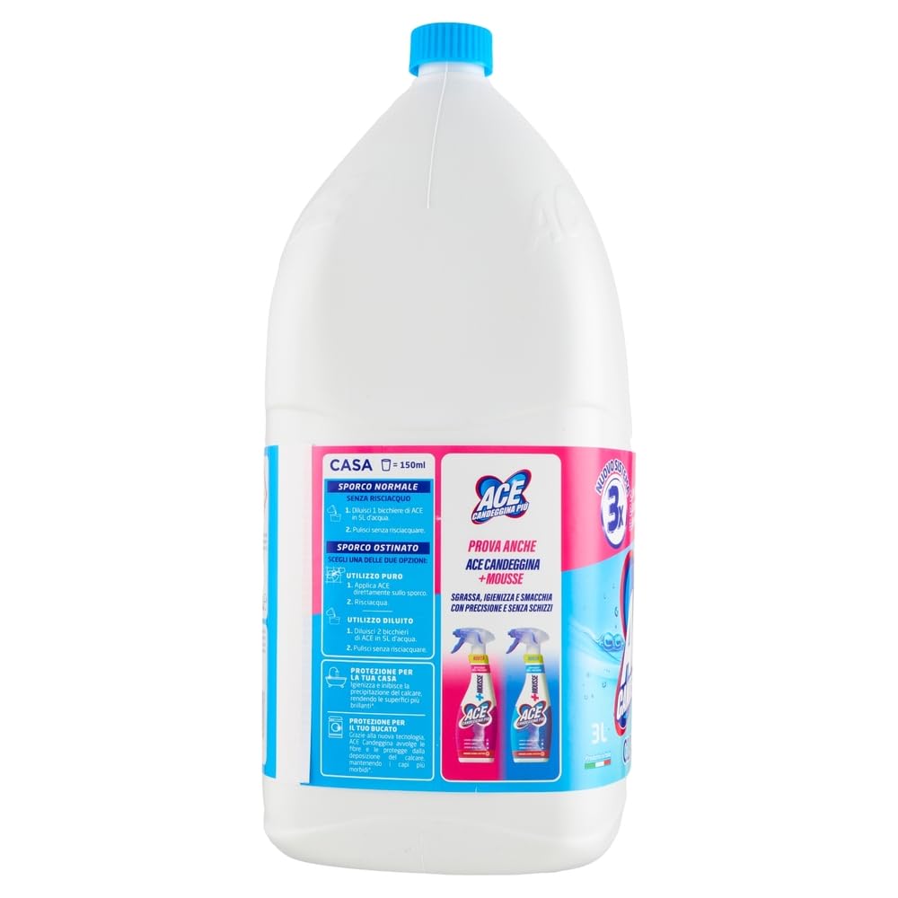 3x Ace Bleichmittel Candeggina Classica - Bleiche für Oberflächen und Wäsche 3Lt + Beni Culinari Kostenloser Schlüsselanhänger