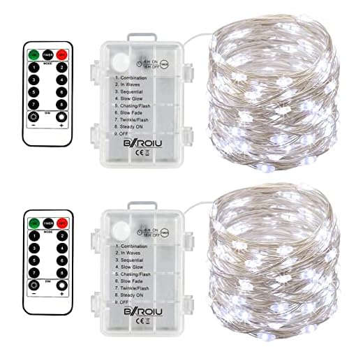 BXROIU 2 x50Leds Silbernedraht Micro Lichterkette Batteriebetrieb 8 Programm, LED (Kaltes Weiß)