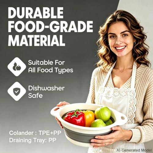 AUOON Collapsible Colander Set (3QT + 4QT) with Draining Base, White+Gray by AUOON - Used condition - Image 3