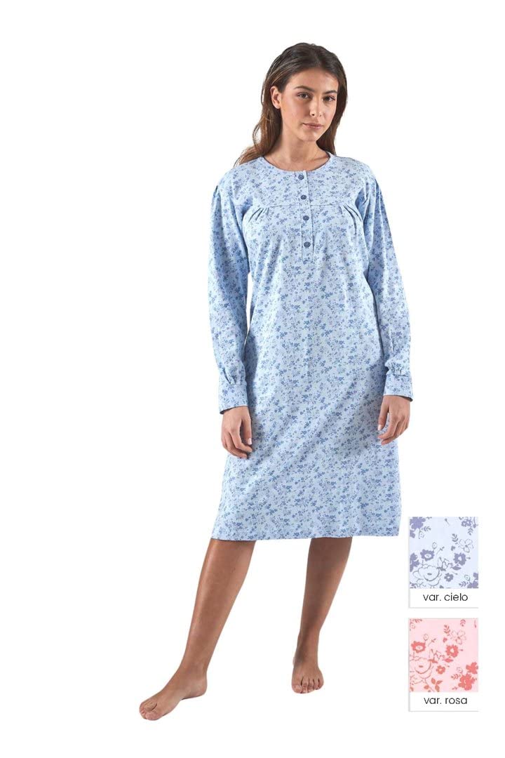 Leo Corsetteria Camicia da Notte Classica Modello Comodo arricciata 100% Cotone Caldo Interlock