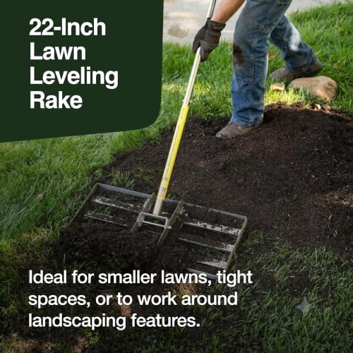 Image of Rocklin 22 inch Lawn Leveling Rake, Stainless Steel, 78 inch Handle