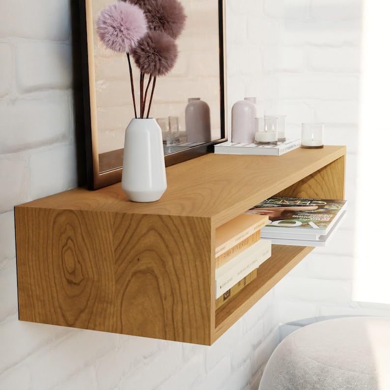 GOKUL ART Tv Wooden Wall Mounted TV Unit, TV Cabinetl, TV Cabinet for Wall, TV Stand Unit for Living Room, Set Top Box Stand -TV Cabinet (Light Brown)-image-9