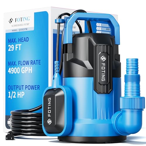 FOTING Sump Pump, 1/2HP 4900GPH High Flow Clean&Dirty Submersible Water Pump, Thermoplastic Electric Portable Utility Pump for Pool Draining Hot Tub Garden Basement