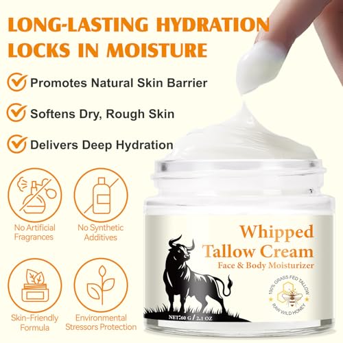 Generic Beef Tallow for Skin, Beef Tallow and Honey Balm for Skin & Face - 100% Grass-Fed Beef Tallow, Honey & Beeswax, Deeply Nourishing Face Body Moisturizer, for Dry Care & Anti-Aging- 60g