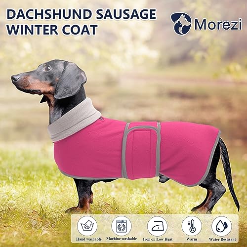 Dachshund Coats Sausage Dog Fleece Coat in Winter Miniature Dachshund Clothes with Hook and Loop Closure and high vis Reflective Trim Safety – Pink – XS Dachshund Coats Sausage Dog Fleece Coat in Winter Miniature Dachshund Clothes with Hook and Loop Closure and high vis Reflective Trim Safety – Pink – XS