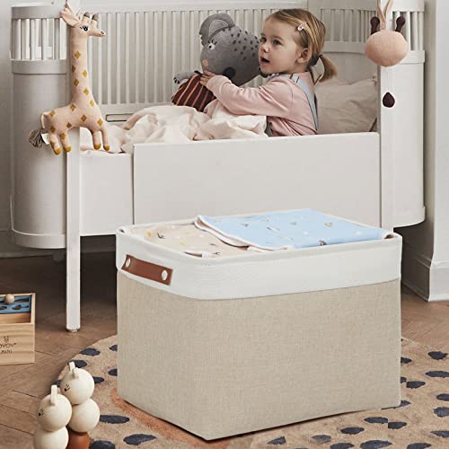 Image of DULLEMELO Storage Baskets Large 16 inchx12 inchx12 inch Tall Rectangular Baskets Fabric Storage Bins for Organizing [1 Pack] Collapsible Linen Shelf Baskets for Clothes, Toys, Closet, Laundry (White&Khaki)