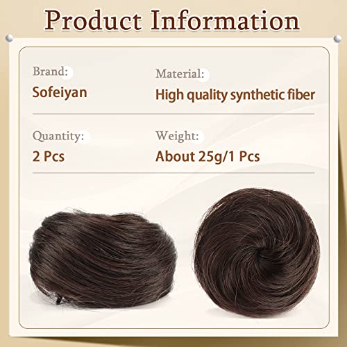 Sofeiyan 2PCS Mini Claw Clip in Hair Bun Messy Cat Ears Hair Bun Extension Synthetic Donut Wig Accessory Updo Space Bun Hair Pieces for Women Girls Darkest Brown Mix Dark Auburn - Image 2