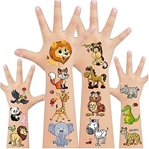 Acevegue Kids Tattoos, 110pcs Animals Tattoo Stickers for Jungle Theme Party Decorations Supplies, Tropical Safari Animal Party Bag Fillers for Kids Games Prizes Toys Gifts Favours Cover