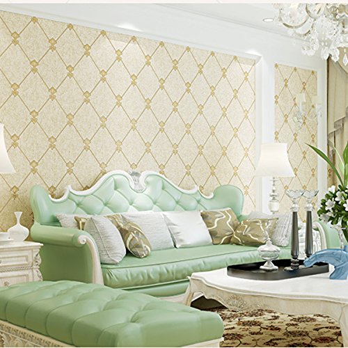 KeTian Modern Simple 3D Imitation Deerskin Non-Woven Wallpaper for Living Room Bedroom TV Background Diamond Lattice Pattern Wall Paper Roll Beige Color 0.53m (1.73' W) x 10m(32.8'L)=5.3m2 (57 sq.ft)