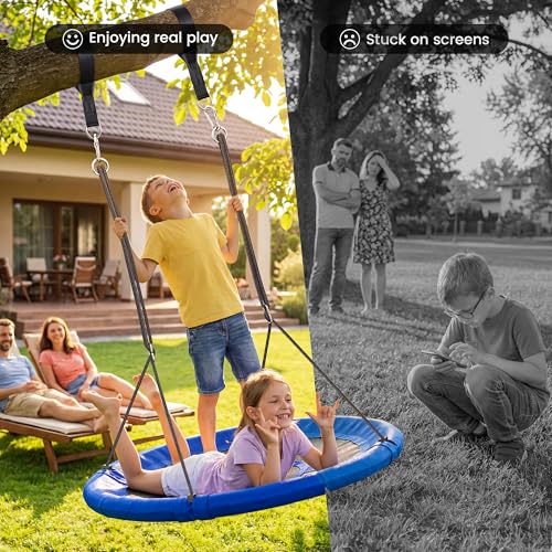 Image of Everyfun 43 inch Saucer Tree Swing for Kids Adult, 700lbs Weight Capacity, Waterproof Flying Saucer Swing with Adjustable Hanging Straps, Swing Seats for Backyard Outdoor Indoor Playground, Blue