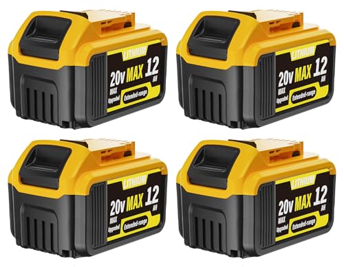 Image of ovevevovel 4-Pack 12000mAh Replacement for Dewalt 20V Max Battery, Lithium Ion Battery Compatible with Dewalt DCB200 DCB201 DCB203 DCB204 DCB205 DCB206 DCB207 Series 20V Cordless Tools