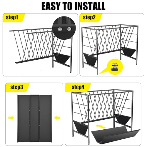 YXJSTO Pasture Hay Feeder 69 Gallon, Livestock 2 in 1 Hay and Grain Feeder, Heavy-Duty Galvanized Metal Goat Feeder with 2 Trays, Pasture Feeder for Goat, Sheep, Foal, Sheep - Thumbnail 6